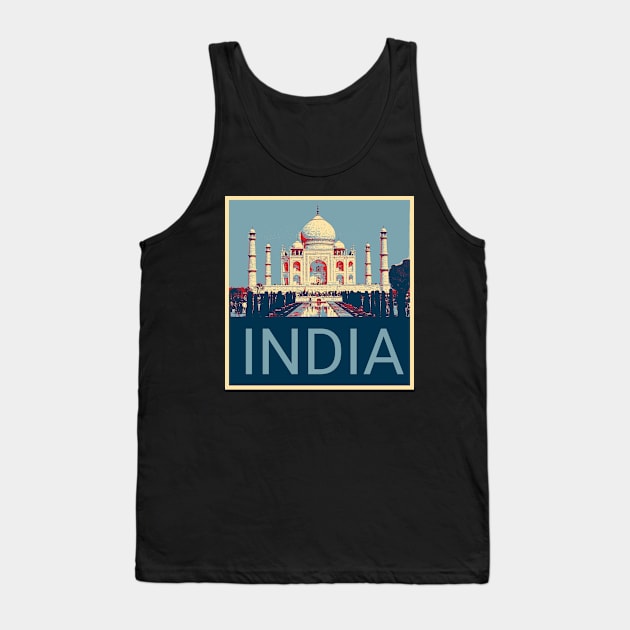 India in Shepard Fairey style design Tank Top by Montanescu